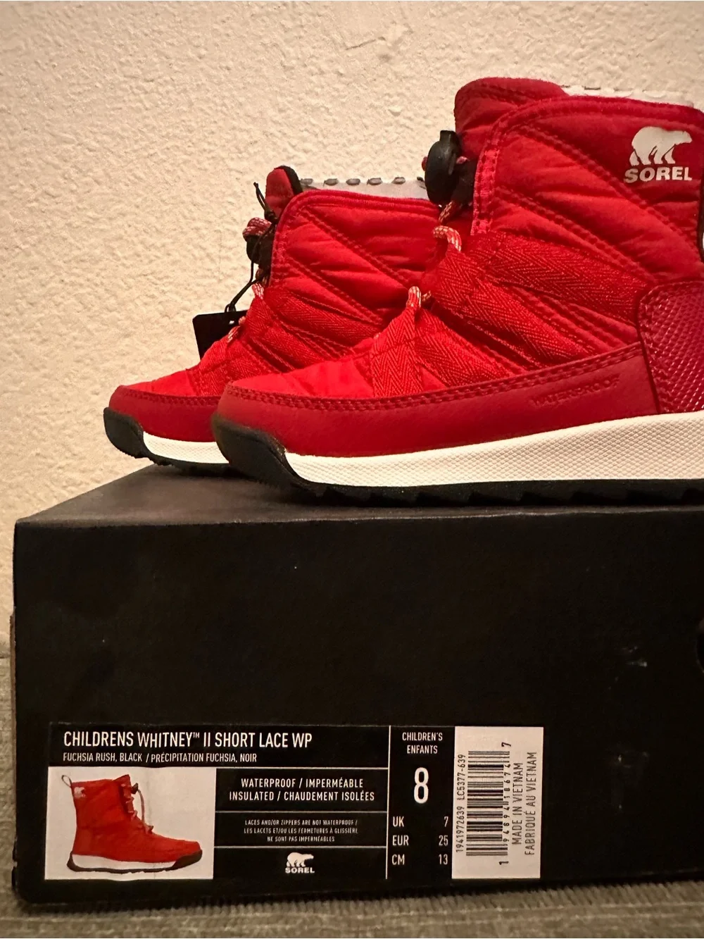 Sorel Kids' Red Quilted Winter Boots with Black Trim